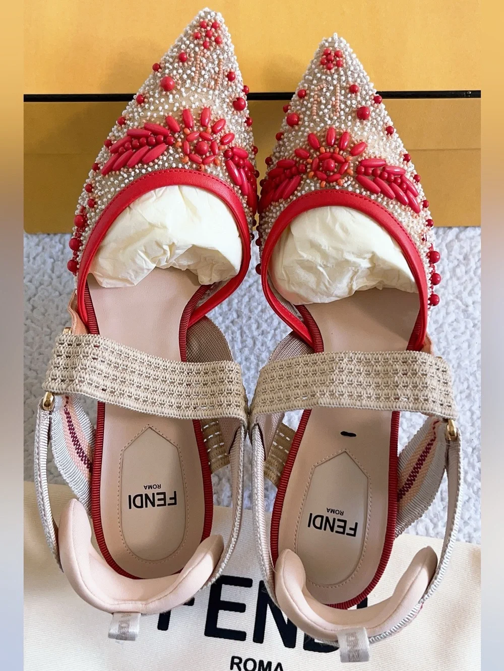 Fendi Women’s Colibri Lite Beaded Mesh Sporty Slingback Pumps